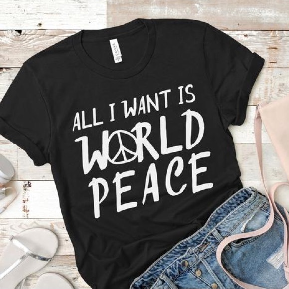 Plum Creek Boutique Tops - World Peace Statement Tee Black - NEW NWT